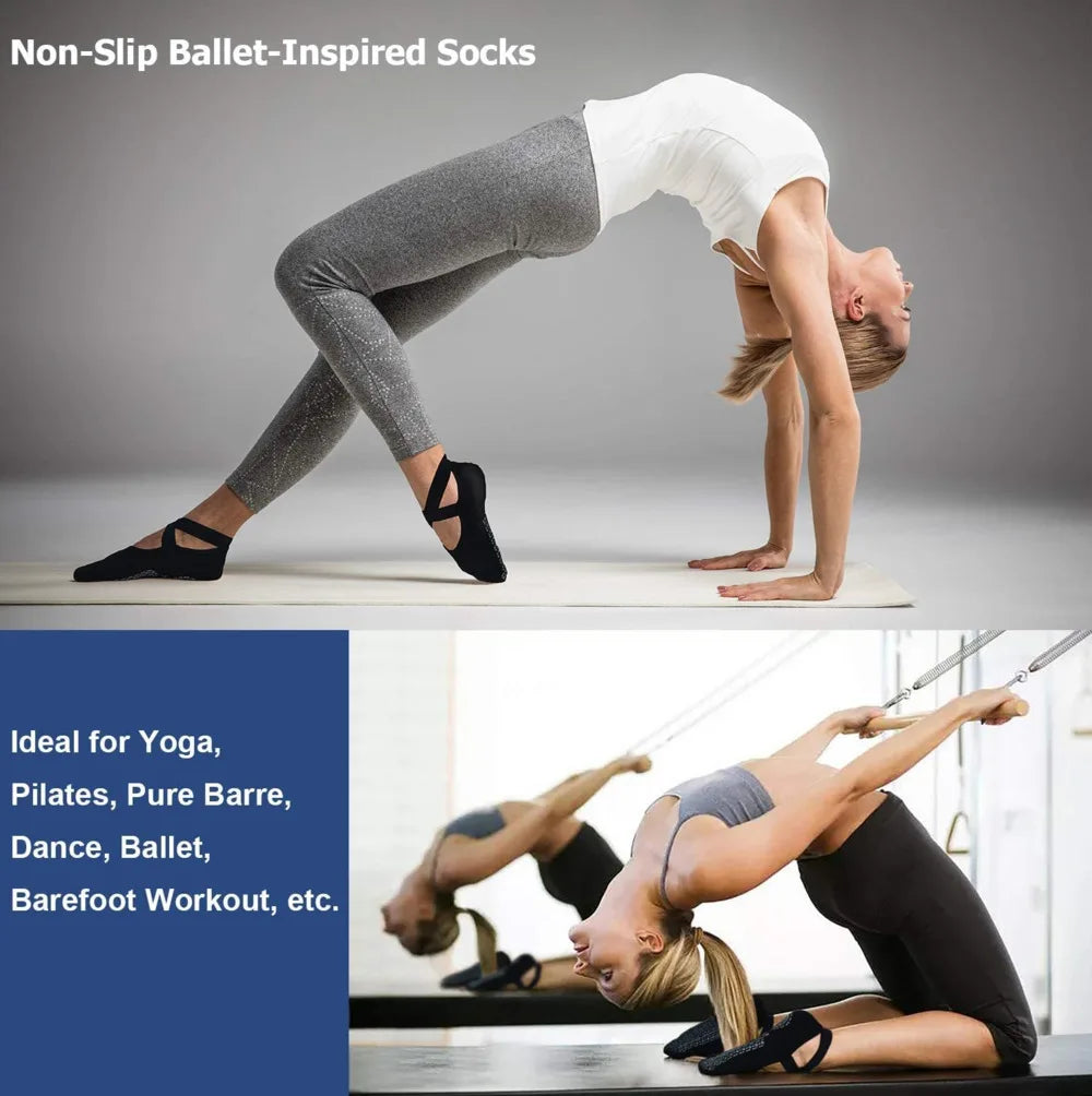 1 paire de chaussettes en coton bandage antidérapantes pour femmes avec sangles – parfaites pour les entraînements de Pilates, de barre pure, de ballet et pieds nus