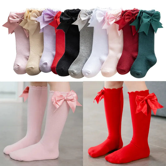 Warm & cute  winter autumn kids knee high socks with big bow for 0-5 years