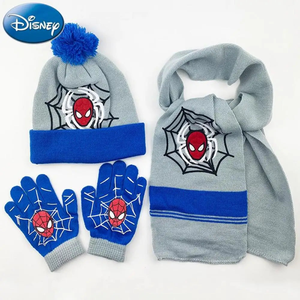 3 Stück Disney Superheld Spiderman Cartoon Herbst Winter Kinder Warme Strickmütze + Schal + Handschuhe Junge Schal Zubehör Kind