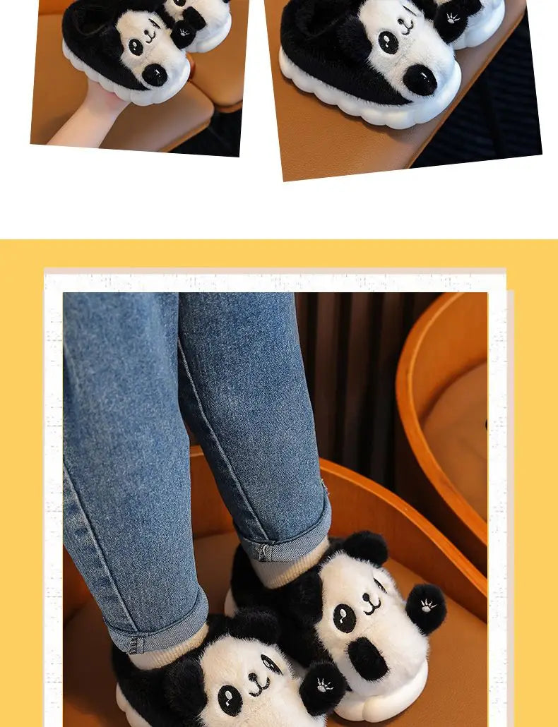 Gemütliche Cartoon-Panda-Hausschuhe für Kinder, warme, flauschige Innenschuhe für Jungen und Mädchen 