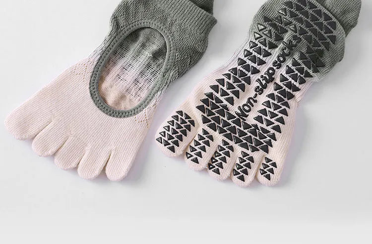 Chaussettes en coton à cinq orteils pour femmes, Pilates, yoga, antidérapantes, en silicone, à cheville basse