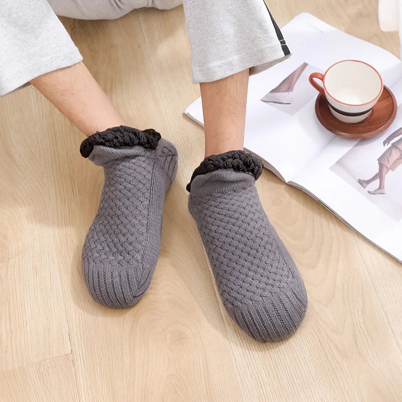 Cozy winter warmth with knitted socks for men with non-slip foot warmer snow cold fuzzy