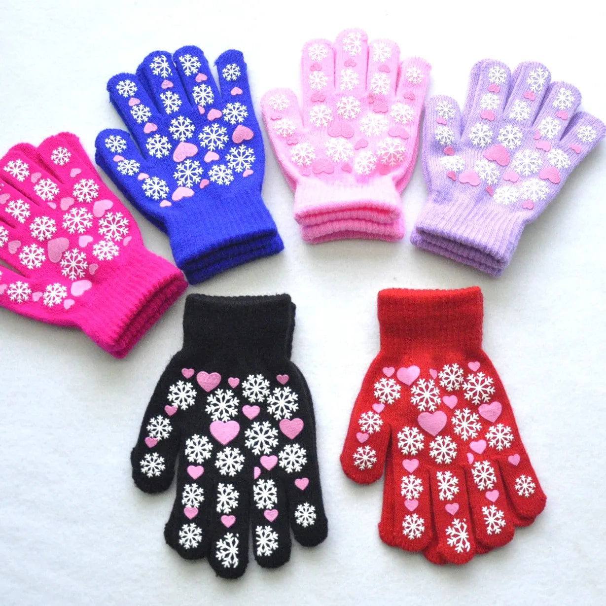 Warm cozy snowflake love print mittens gloves for kids 6-11Y