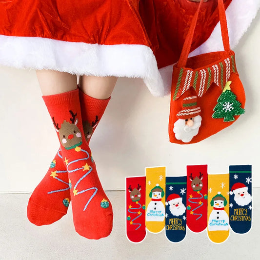 Set of 3 pair of cozy Christmas socks for kids - snowman and Santa designs (ages 1-12)