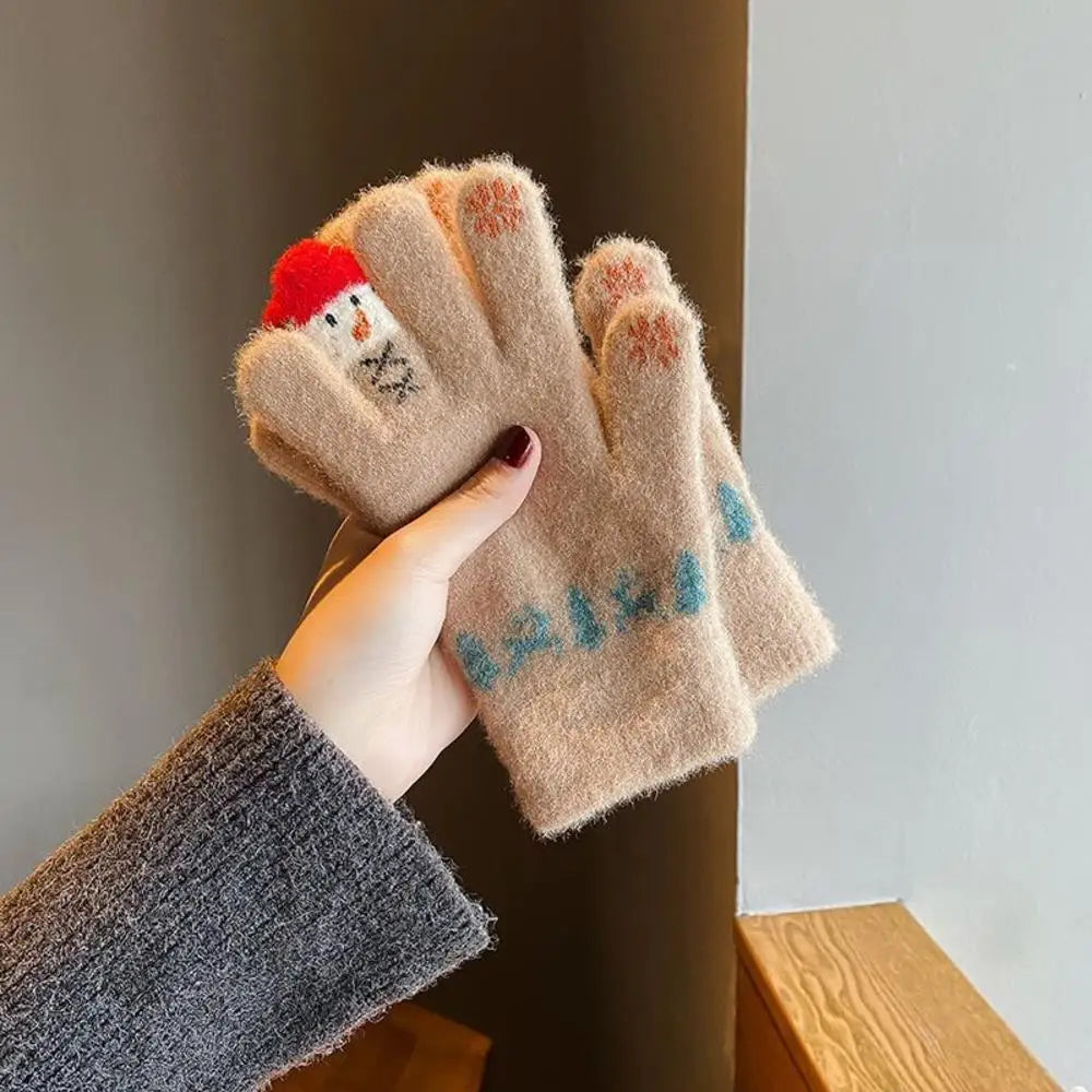 Winter warmth with  cat and bird printed thermal knitted cashmere feel gloves - energize your cold days with cozy comfort women or teens girls  gloves