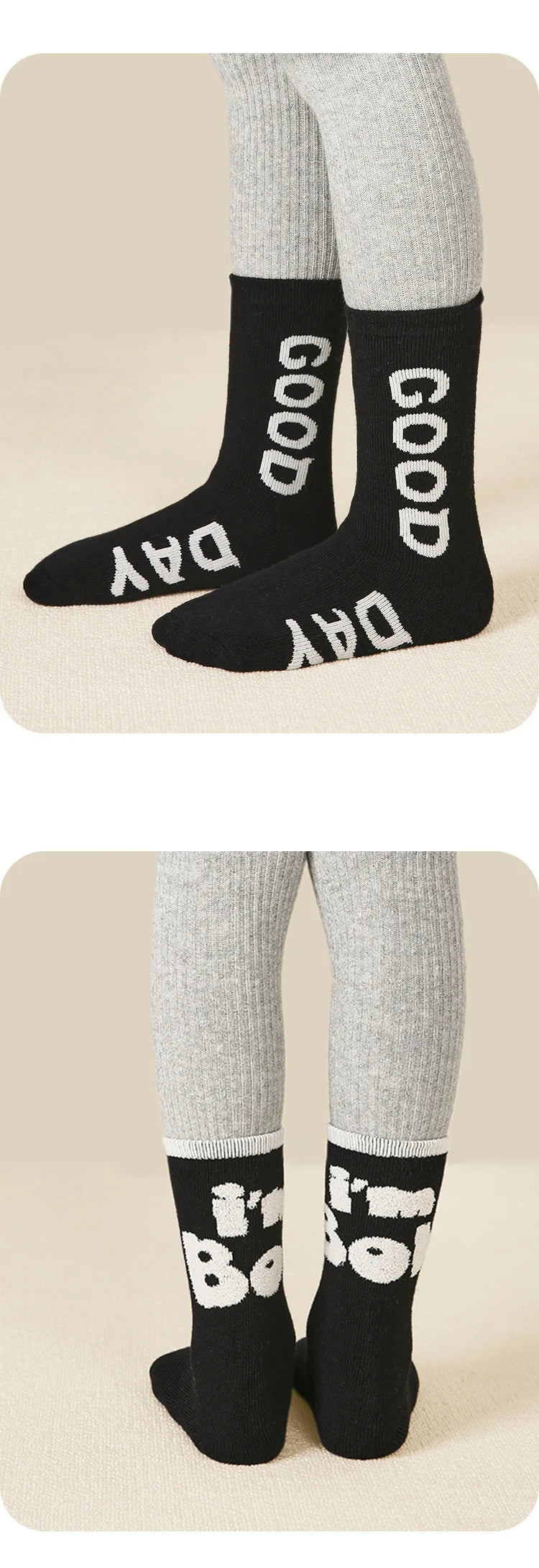 Chaussettes d'hiver chaudes en coton épais avec lettres et motif rayé pour garçons et filles – chaussettes pour bébé, chaussettes pour enfants (5 paires)