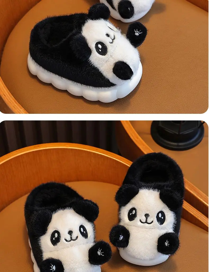 Gemütliche Cartoon-Panda-Hausschuhe für Kinder, warme, flauschige Innenschuhe für Jungen und Mädchen 