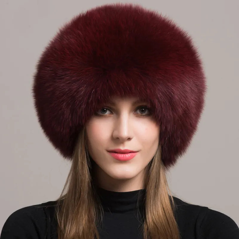 Natural Fox Fur Winter Hat with Earmuffs  Fashionable Warmth for Women