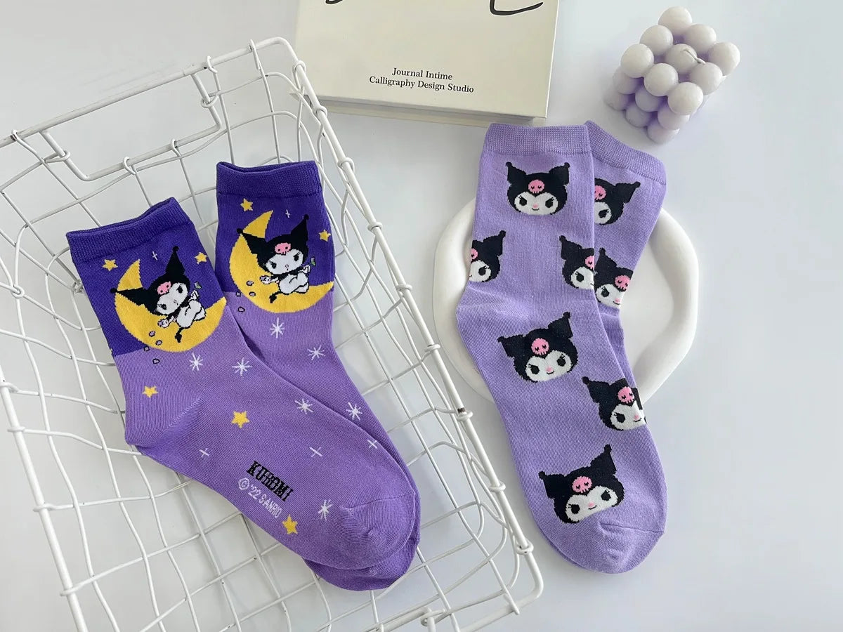 Purple Cartoon Socks: Embrace Your Inner Cute Witch with Disney Sanrio Kuromi! girls ladies kids