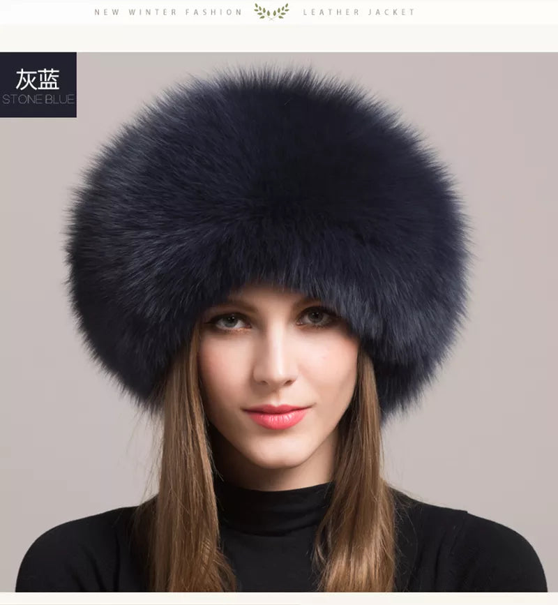 Natural Fox Fur Winter Hat with Earmuffs  Fashionable Warmth for Women