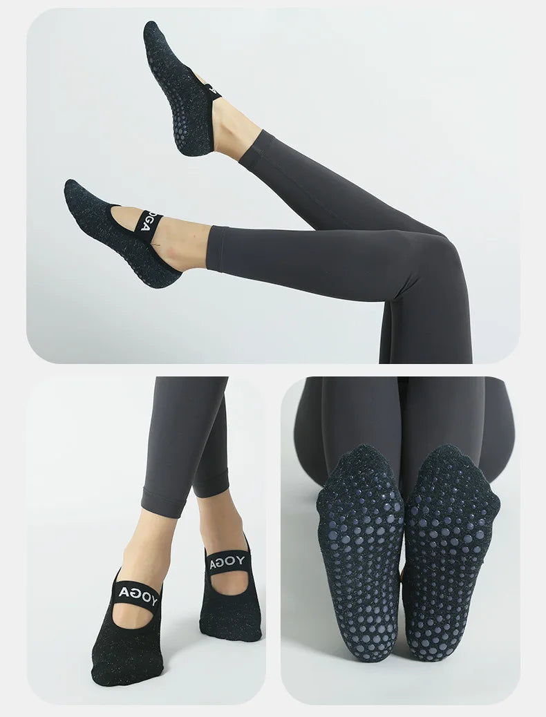 Chaussettes de yoga antidérapantes en silicone à pois en coton pour femmes - compagnon parfait pour le Pilates, design élégant et invisible