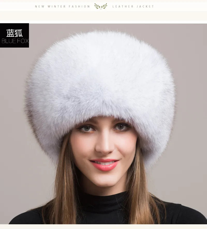 Natural Fox Fur Winter Hat with Earmuffs  Fashionable Warmth for Women