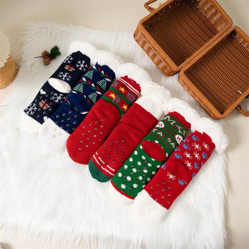 Winter kids cartoon Christmas socks  warm Non-slip thermal cute family Socks