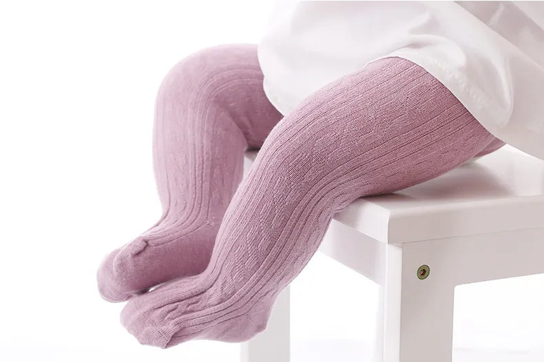 Adorables collants en maille torsadée de coton pour bébés filles (0-8 ans), à la fois respirants et élégants pour chaque saison