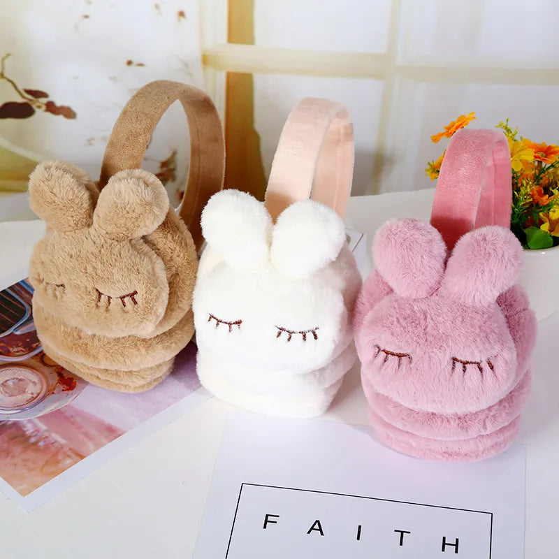 Cute cartoon kids rabbit earlap earmuffs headband to stay cozy with winter outdoor warmth! plush, thick, and soft earmuff - adjustable ear cover accessories for fashionable girls