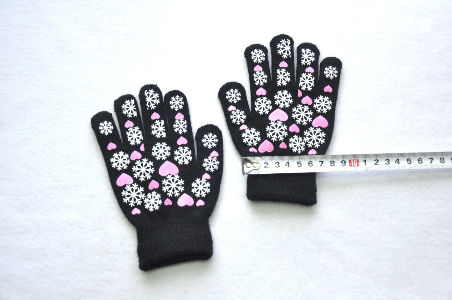 Warm cozy snowflake love print mittens gloves for kids 6-11Y