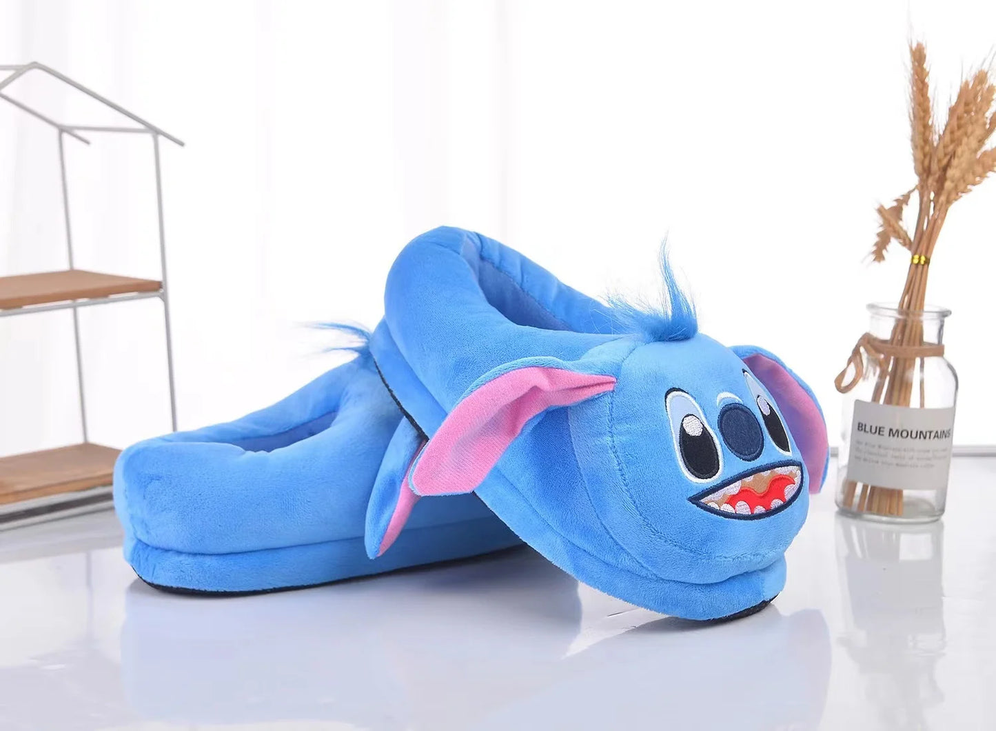 Disney stitch cotton slipper anime cartoon model winter warm indoor shoes toys plush stuffed home slippers baby birthday gifts 35-39 size