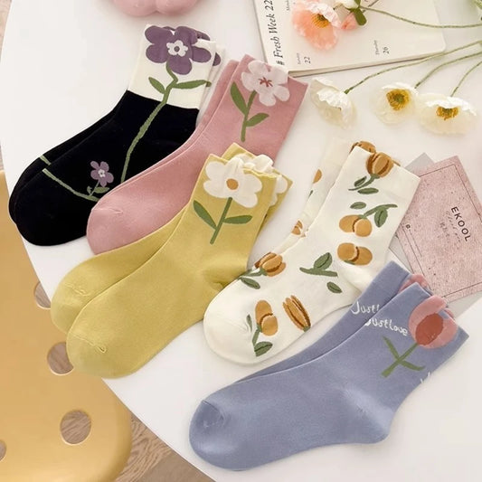 Tulip pink floral short socks for girls