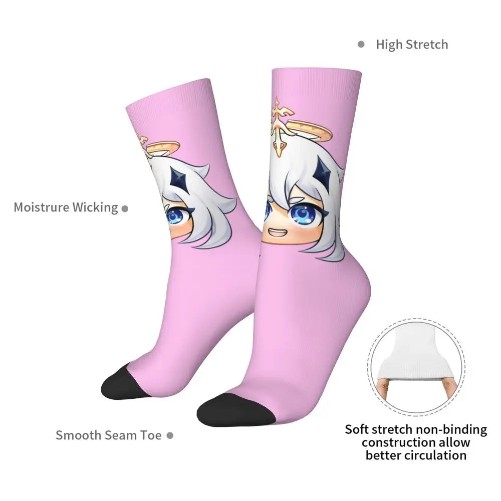 Chibi Paimon Genshin Anime Impact Unisex Happy Socken aus Baumwollmischung für eine ganzjährige Freude für Fans