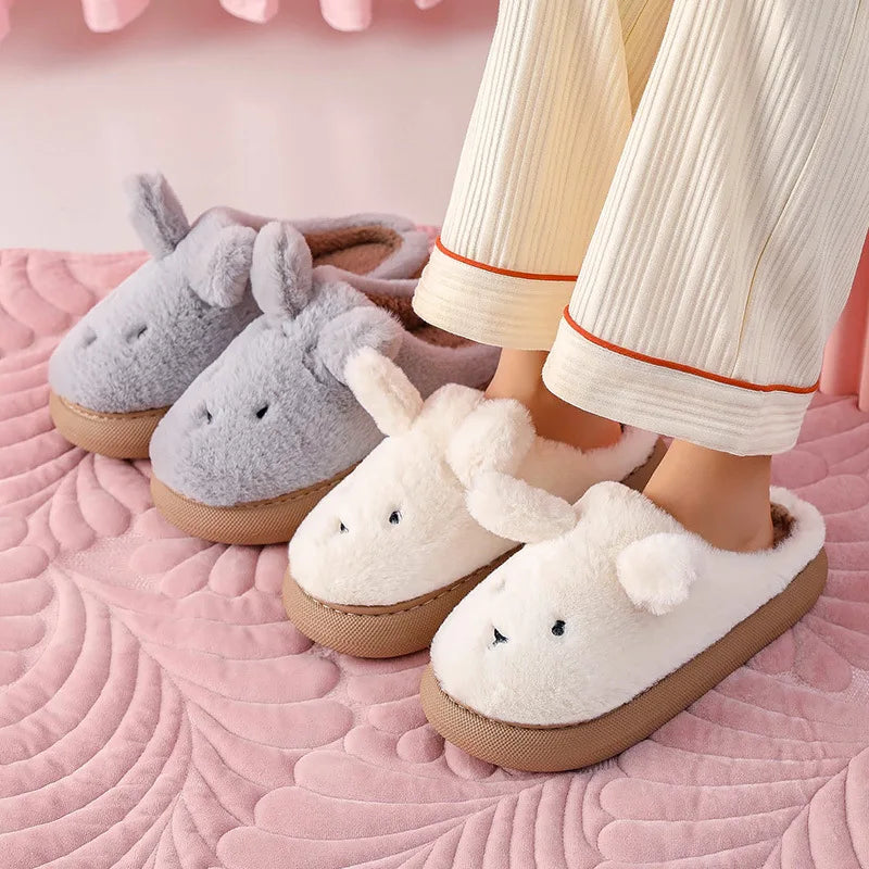 Cozy bliss for winter with our  warm fluffy slippers with thick sole - cute cartoon animal  sheep for easter ear design for ultimate home comfort kids women