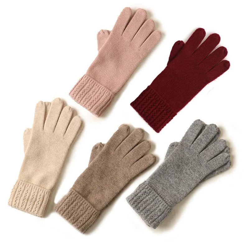 Gants d'hiver en cachemire de luxe pour femme avec petites torsades et bords verticaux, cadeau parfait