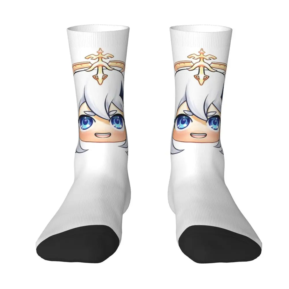 Chibi Paimon Genshin Anime Impact Unisex Happy Socken aus Baumwollmischung für eine ganzjährige Freude für Fans