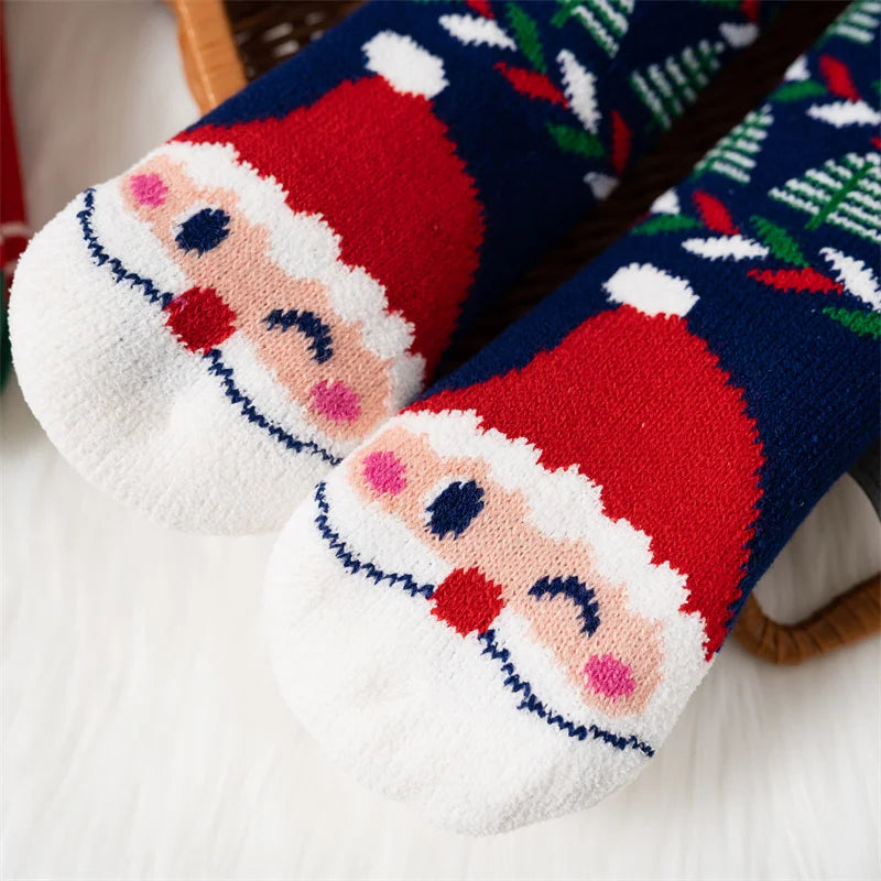 Winter kids cartoon Christmas socks  warm Non-slip thermal cute family Socks