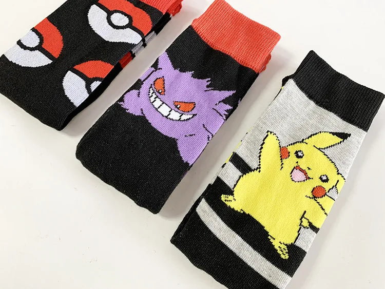 Chaussettes pokemon Gengar &amp; Pikachu inspirées de l'anime pour enfants hommes femmes