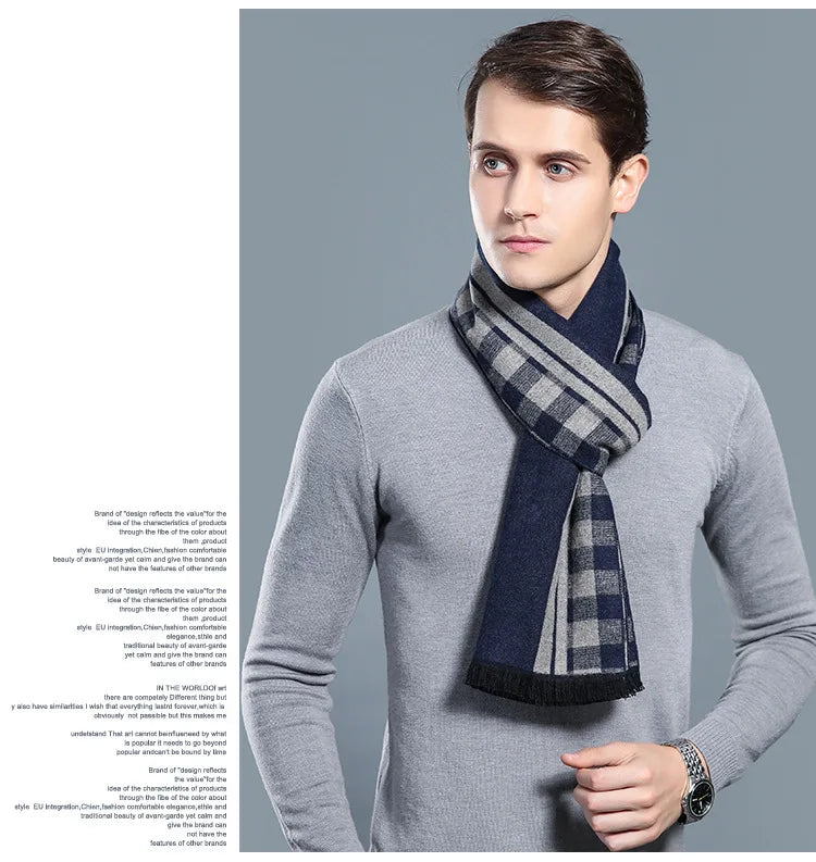 sophisticated cashmere blend warm plaid men's Scarf for winter, casual-business look  perfect Gift