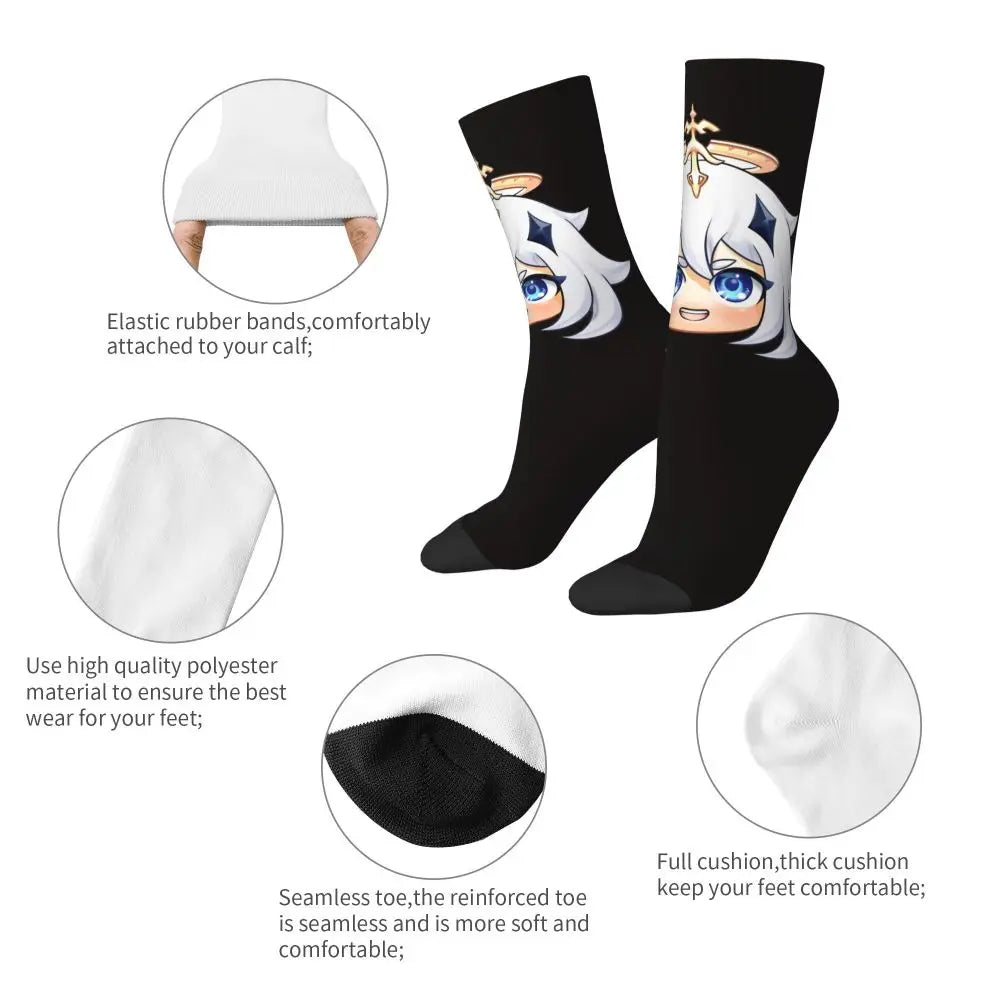 Chibi Paimon Genshin Anime Impact Unisex Happy Socken aus Baumwollmischung für eine ganzjährige Freude für Fans