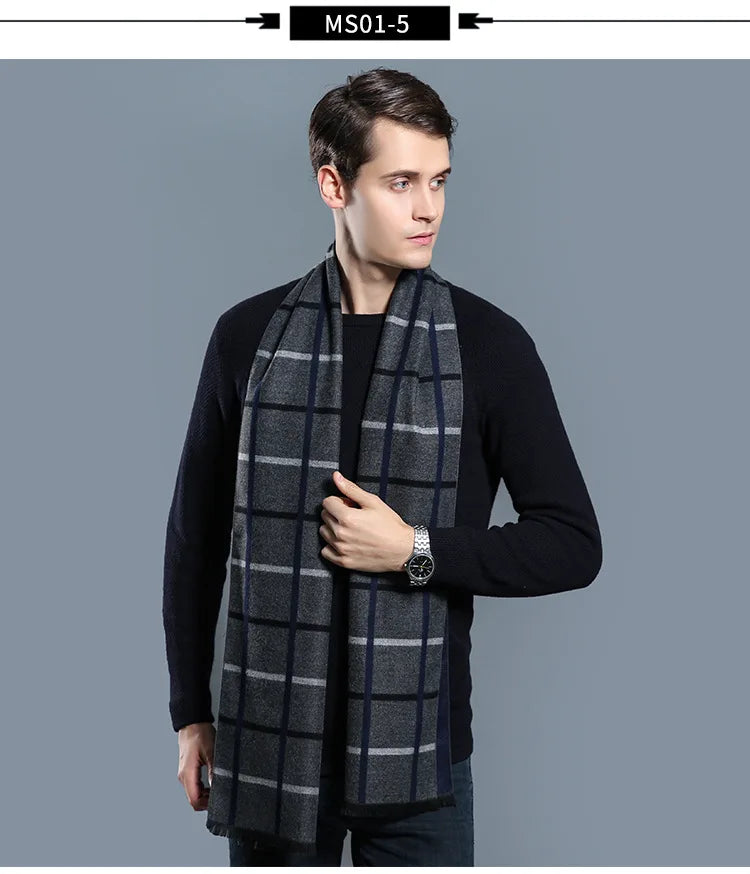 Écharpe sophistiquée en mélange de cachemire pour homme, à carreaux chauds, pour l'hiver, look décontracté et professionnel, cadeau parfait 