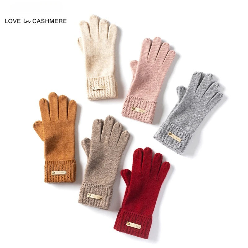 Gants d'hiver en cachemire de luxe pour femme avec petites torsades et bords verticaux, cadeau parfait