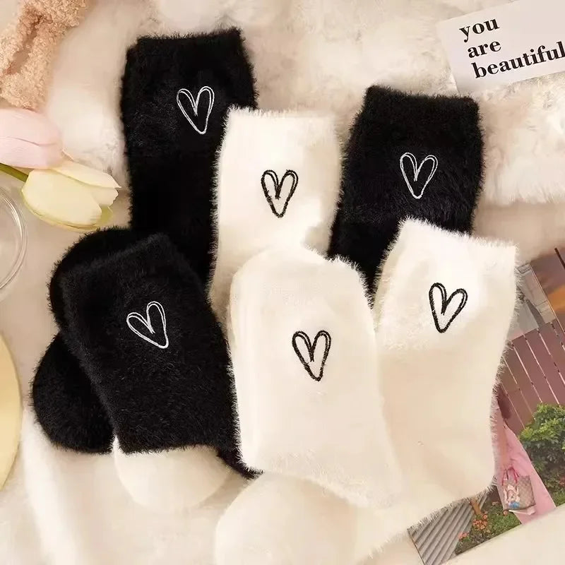 Snuggle Season Delight 2 Pairs of Cozy Hairy Mink Velvet Socks