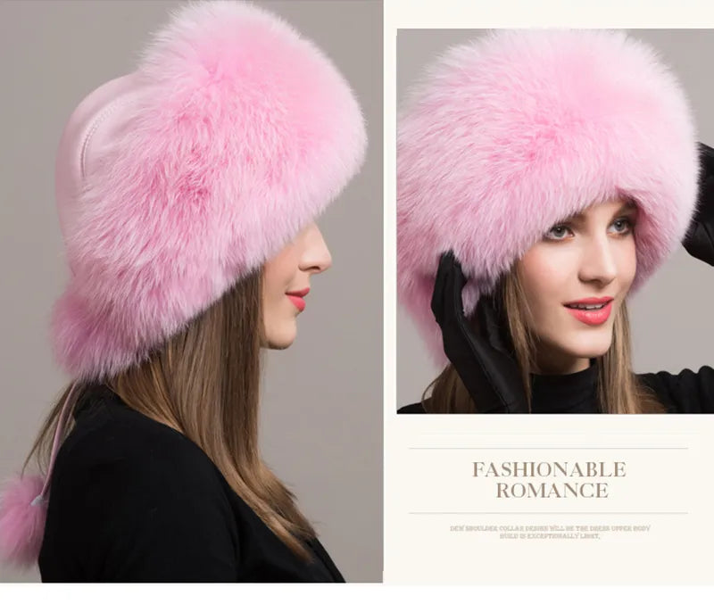 Natural Fox Fur Winter Hat with Earmuffs  Fashionable Warmth for Women