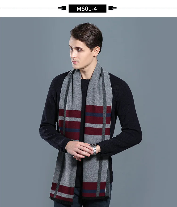 Écharpe sophistiquée en mélange de cachemire pour homme, à carreaux chauds, pour l'hiver, look décontracté et professionnel, cadeau parfait 