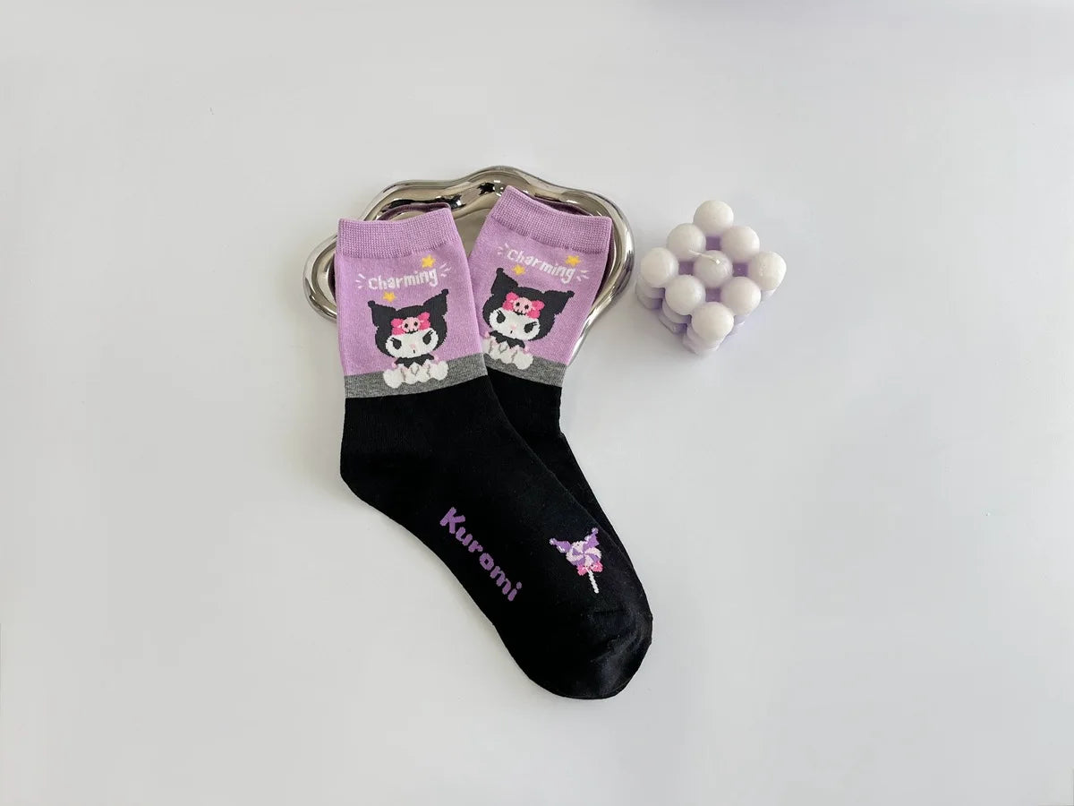 Purple Cartoon Socks: Embrace Your Inner Cute Witch with Disney Sanrio Kuromi! girls ladies kids