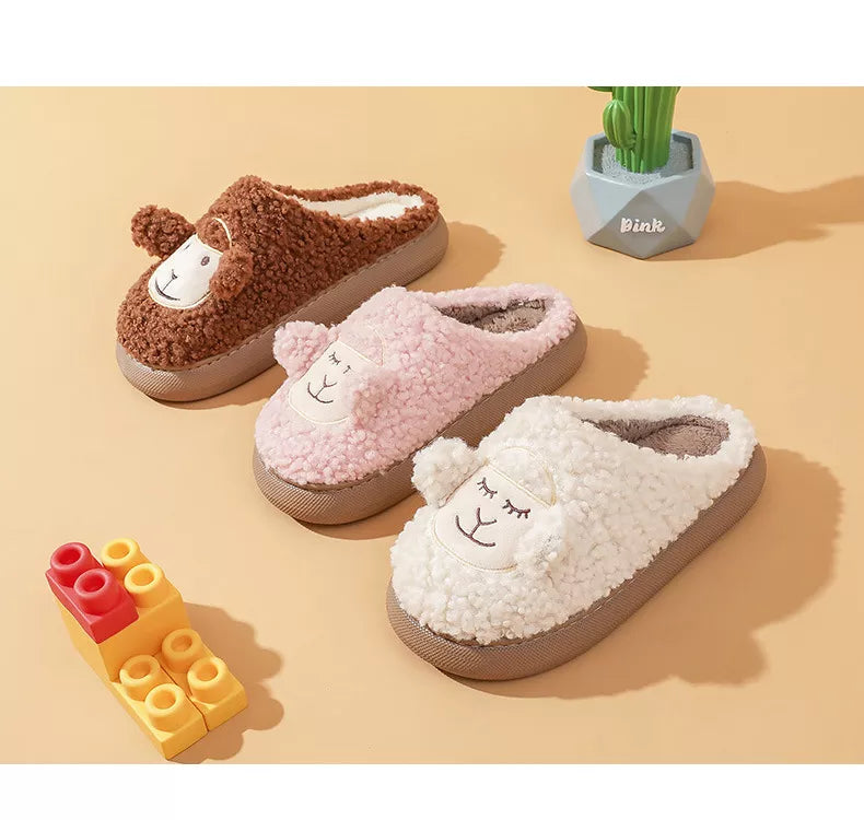 Cozy bliss for winter with our  warm fluffy slippers with thick sole - cute cartoon animal  sheep for easter ear design for ultimate home comfort kids women