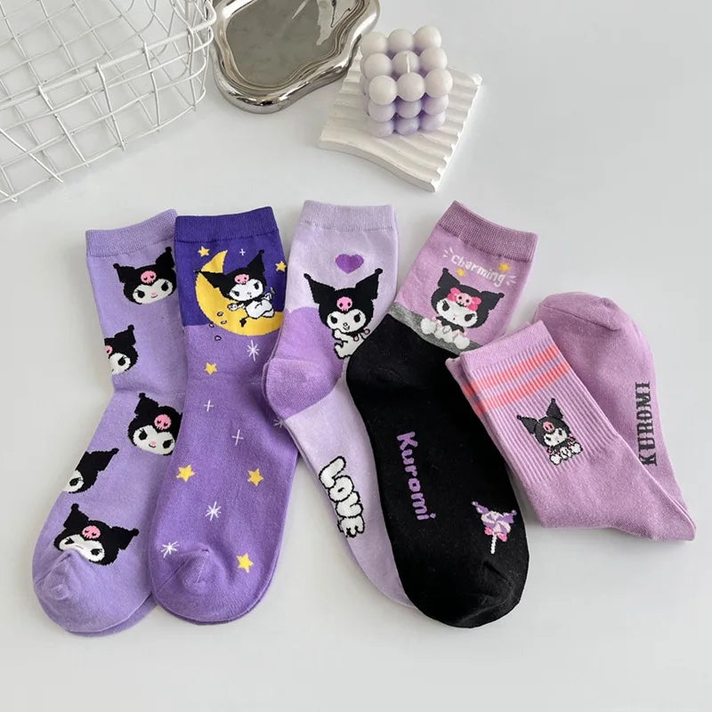 Purple Cartoon Socks: Embrace Your Inner Cute Witch with Disney Sanrio Kuromi! girls ladies kids