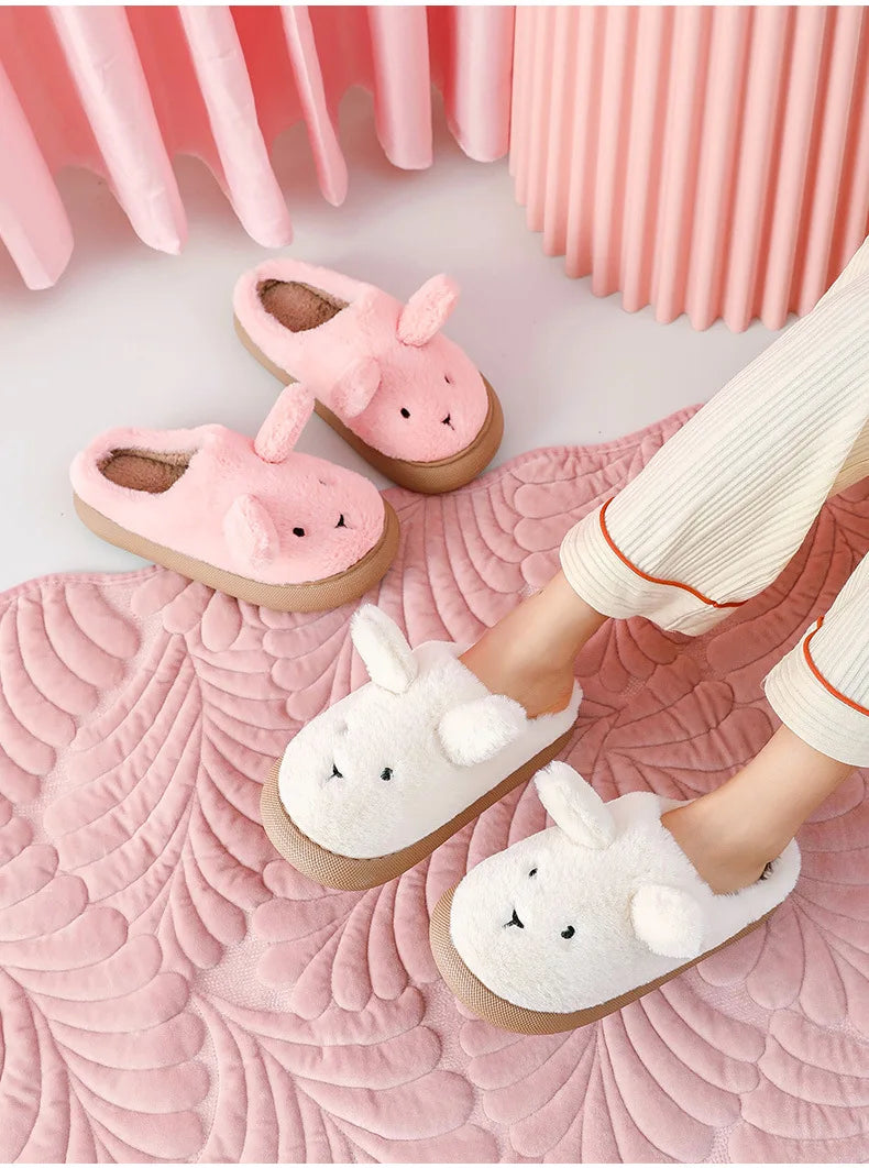 Cozy bliss for winter with our  warm fluffy slippers with thick sole - cute cartoon animal  sheep for easter ear design for ultimate home comfort kids women