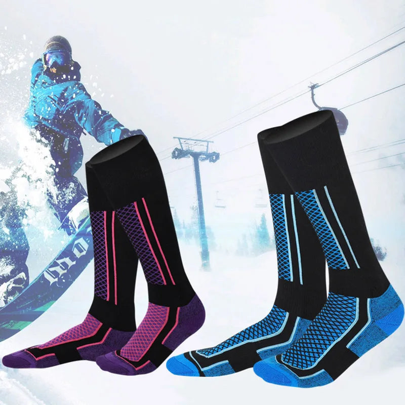 Chaussettes de ski épaisses pour femmes, hommes, enfants-chaussettes de sport hautes anti-froid pour le ski, la randonnée