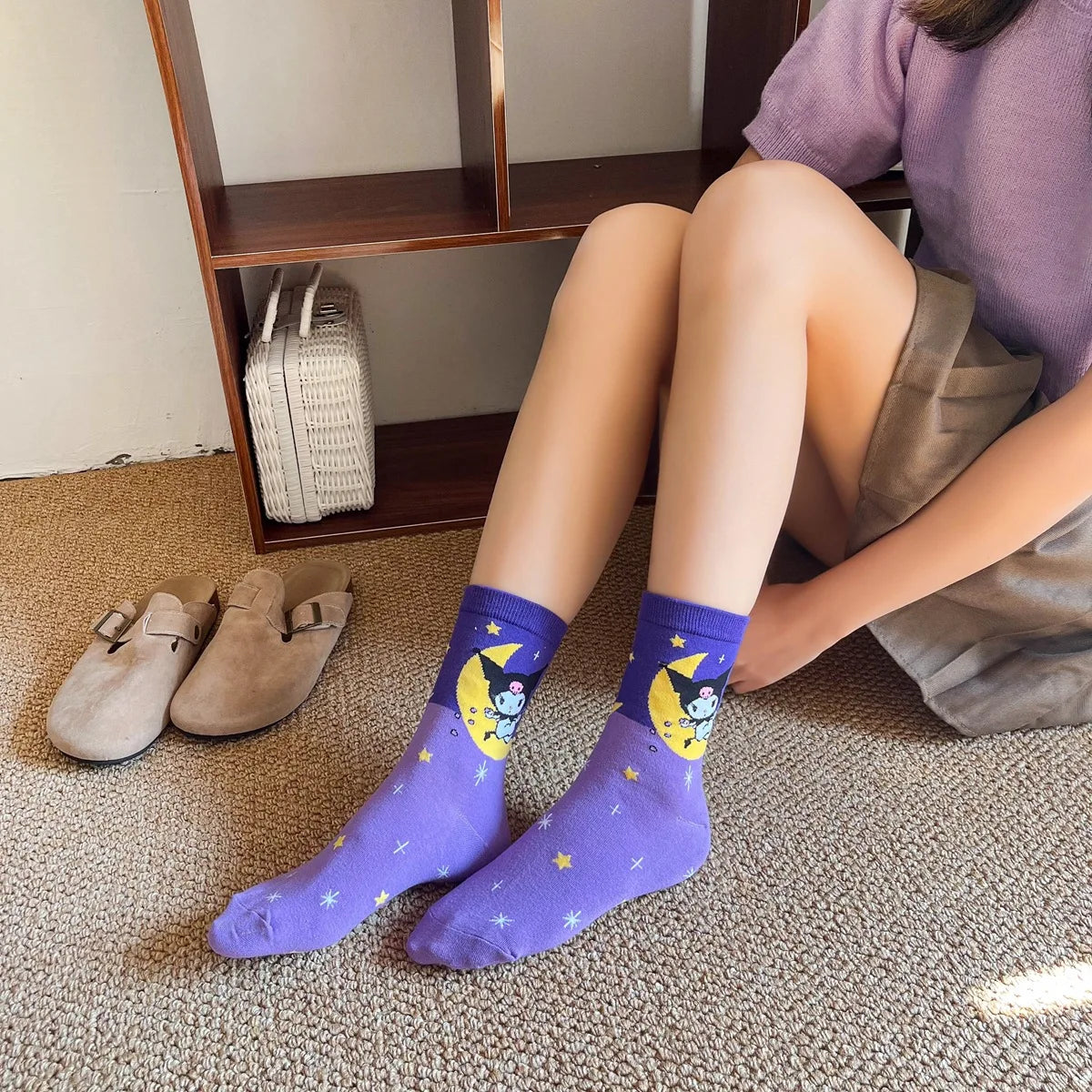 Purple Cartoon Socks: Embrace Your Inner Cute Witch with Disney Sanrio Kuromi! girls ladies kids