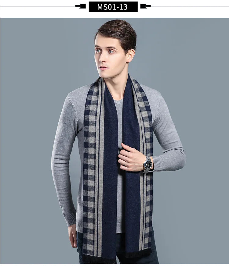 Écharpe sophistiquée en mélange de cachemire pour homme, à carreaux chauds, pour l'hiver, look décontracté et professionnel, cadeau parfait 