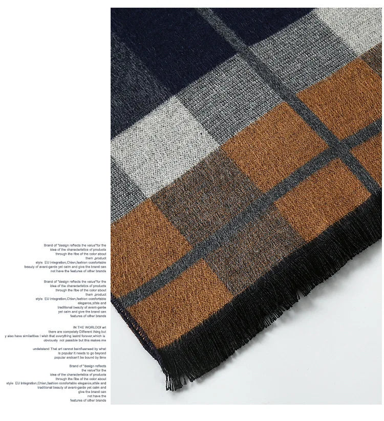 sophisticated cashmere blend warm plaid men's Scarf for winter, casual-business look  perfect Gift