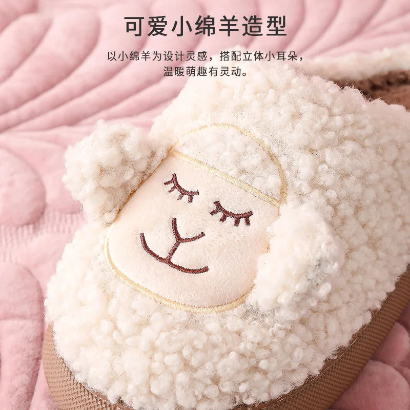 Cozy bliss for winter with our  warm fluffy slippers with thick sole - cute cartoon animal  sheep for easter ear design for ultimate home comfort kids women