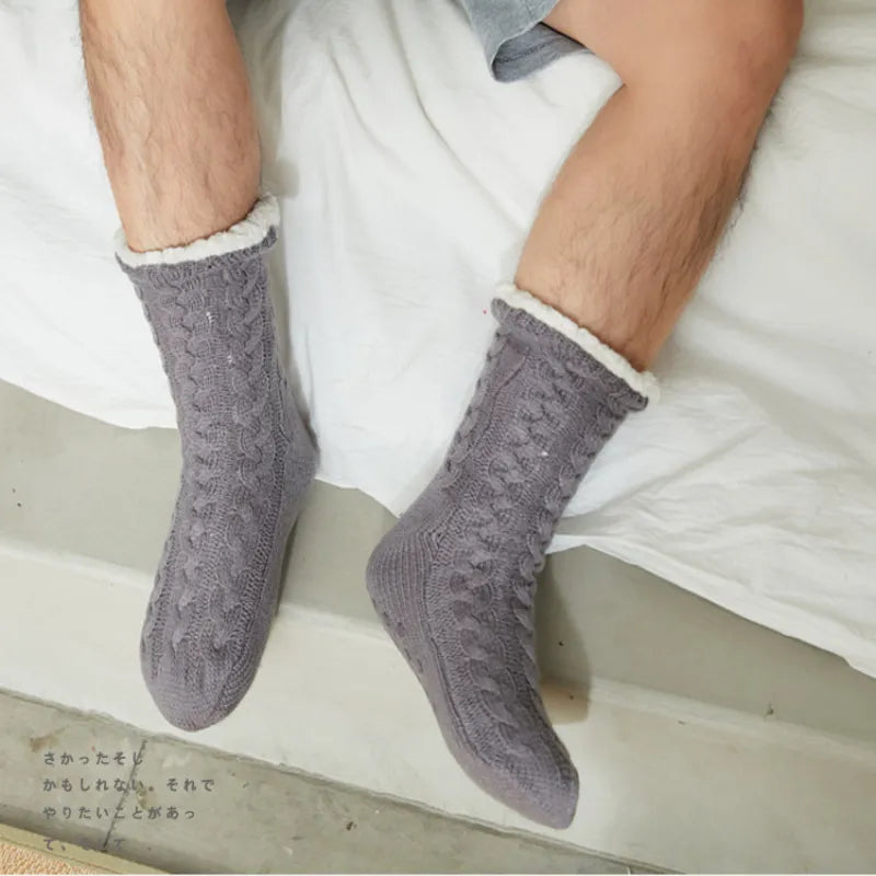 Hiver épais moelleux chaud confort hommes effet thermique maison chaussettes ou pantoufles