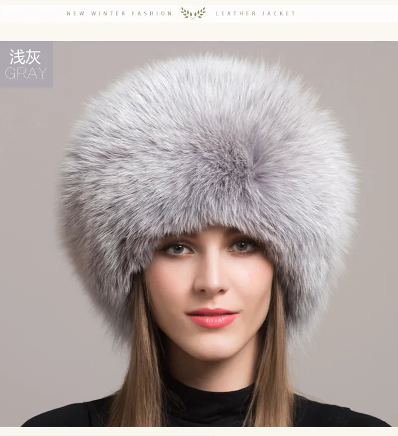 Natural Fox Fur Winter Hat with Earmuffs  Fashionable Warmth for Women