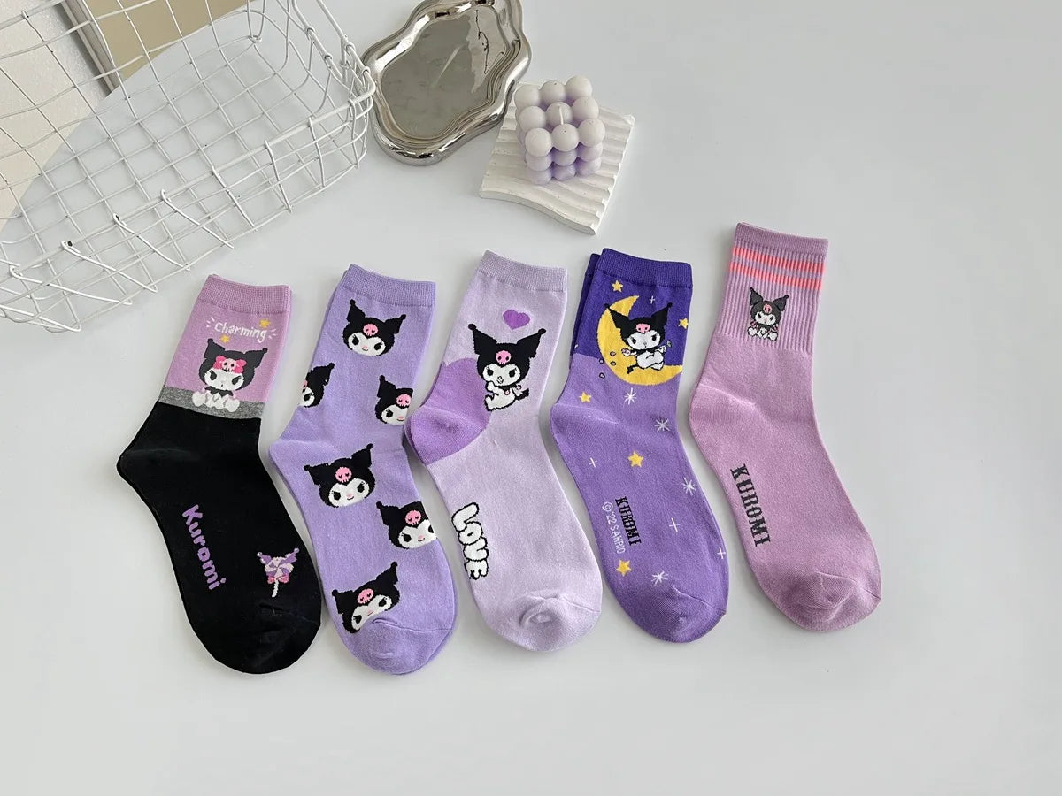 Purple Cartoon Socks: Embrace Your Inner Cute Witch with Disney Sanrio Kuromi! girls ladies kids