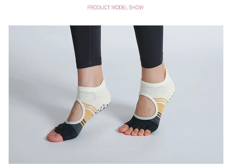 Luxurious silicone non-slip cotton yoga socks for women 5 toes  to elevate your practice with style and comfort