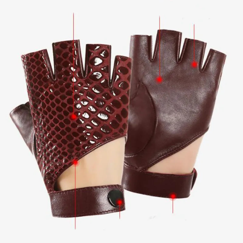 Gants mi-doigts en cuir urbain chic et nerveux pour femmes - fitness, sport, mode danse - dames conduite sans doigts, course, gants de moto moufles