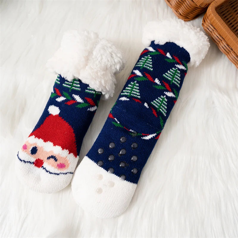 Winter kids cartoon Christmas socks  warm Non-slip thermal cute family Socks